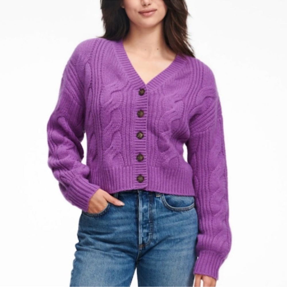 Naadam Wool Cashmere Cable Knit Cardigan Sweater in Iris Purple Women’s Small